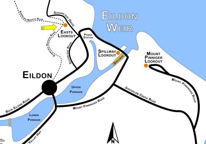 Eildon - Scenic Dam Wall Drive Map - Easts Lookout