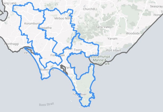 Map boundaries South Gippsland Shire