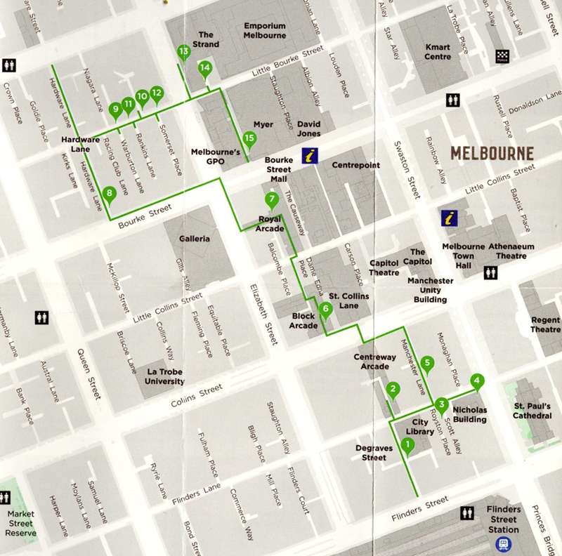 Arcades and Laneways Walk (Central Melbourne) Map