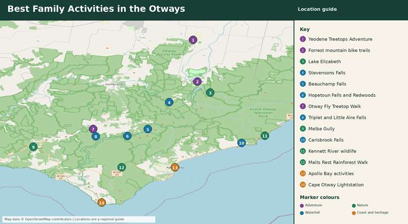 Best Family Activities in the Otways Map