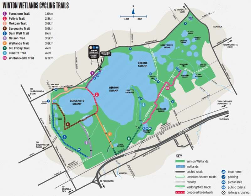 Winton Wetlands Cycling Trails Map