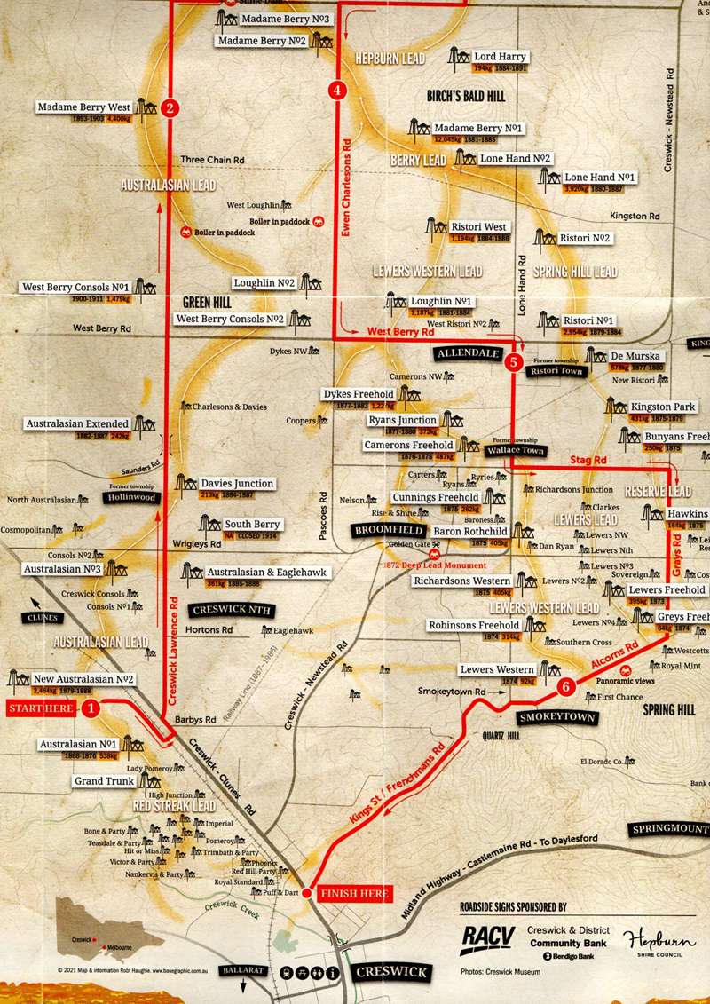 Creswick - Buried Rivers of Gold Self-Guided Tour Map