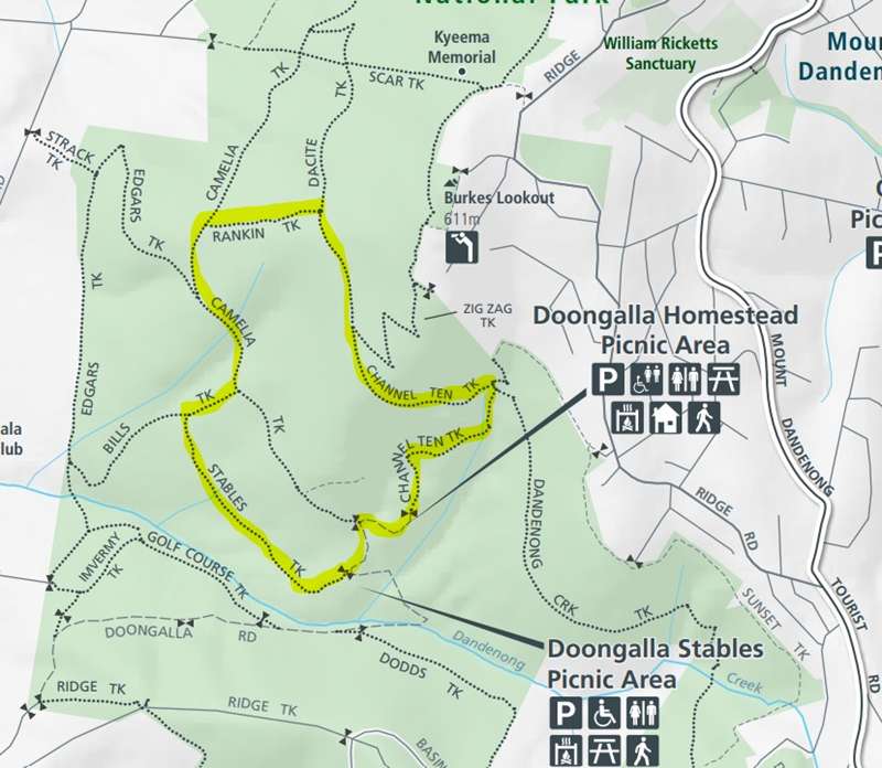 Doongalla Forest Circuit Walk (Mount Dandenong) Map