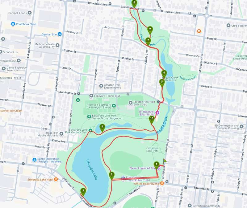 Edwardes Lake and Edwardes Creek Wetlands Walk (Reservoir) Map