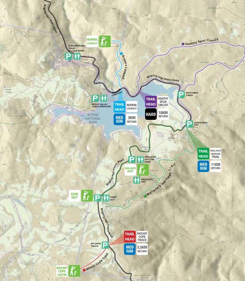 Falls Creek Longer Treks in the National Park Map