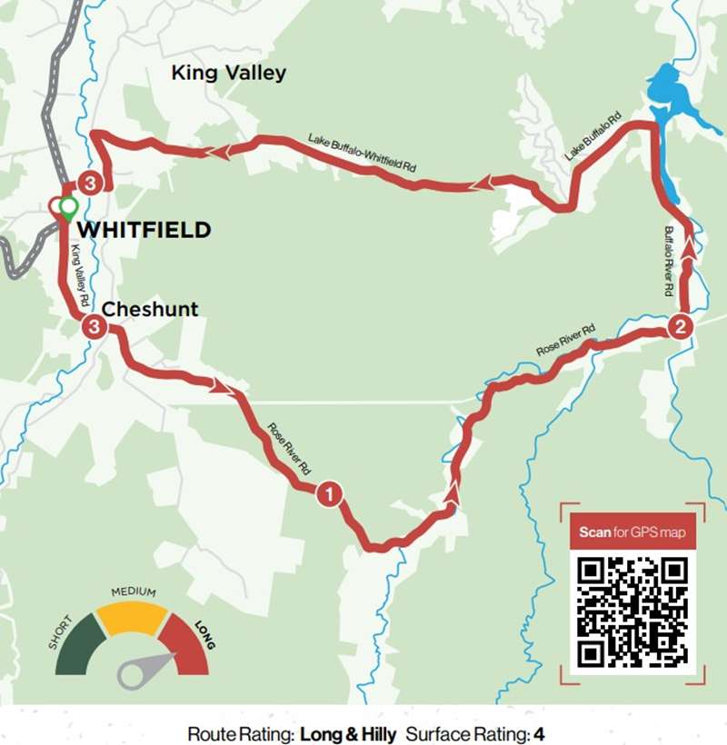 King Valley & Surrounds Gravel Road Rides Two Hills Map