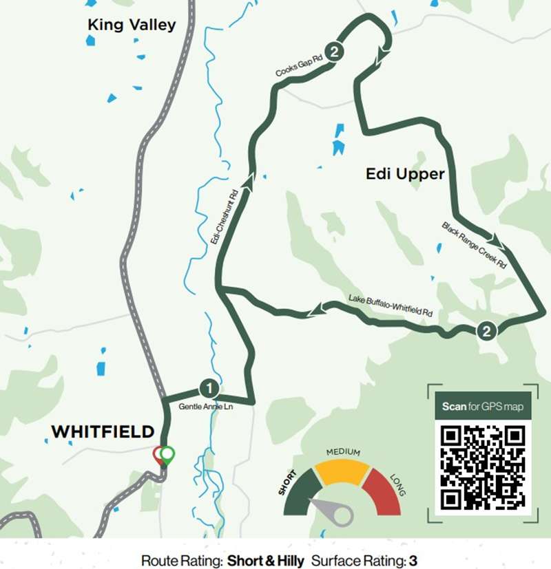 King Valley & Surrounds Gravel Road Rides Two Hills Map