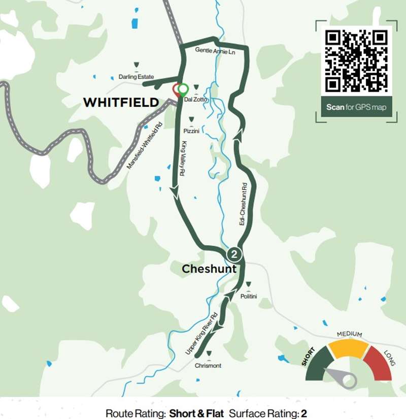 King Valley & Surrounds Gravel Road Rides Wine and Pizza Map