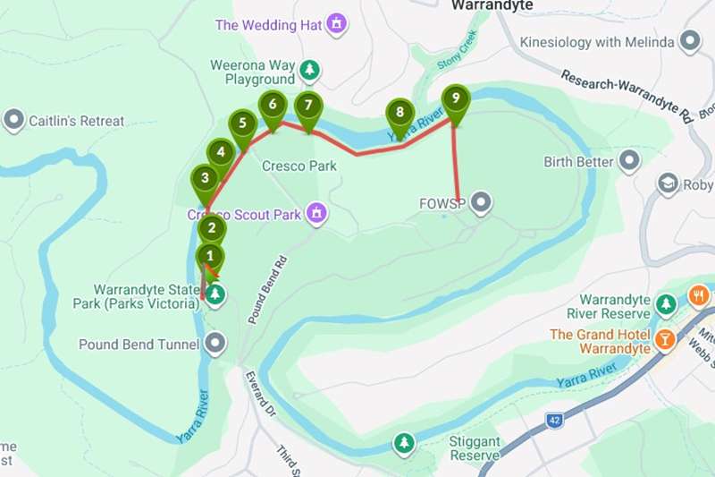 Pound Bend River Walk (Warrandyte) Map