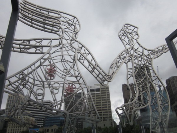 Sandridge Bridge with The Travellers Artwork (Melbourne)