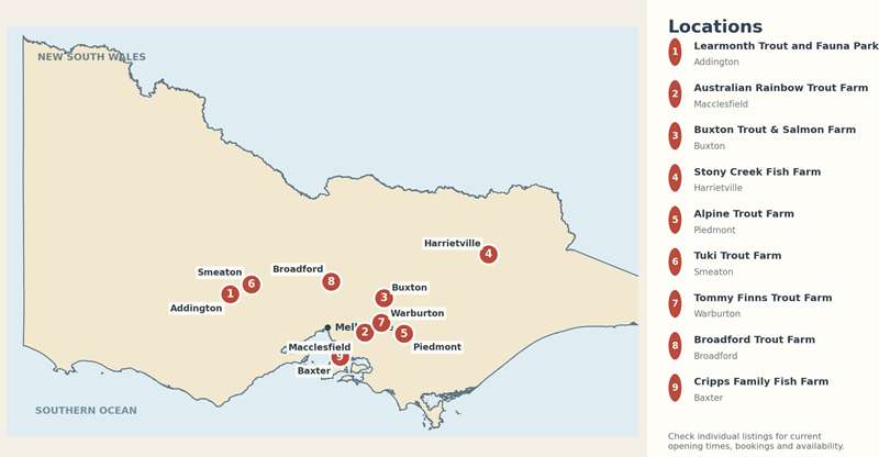 Map of Trout and Salmon Farms in Victoria