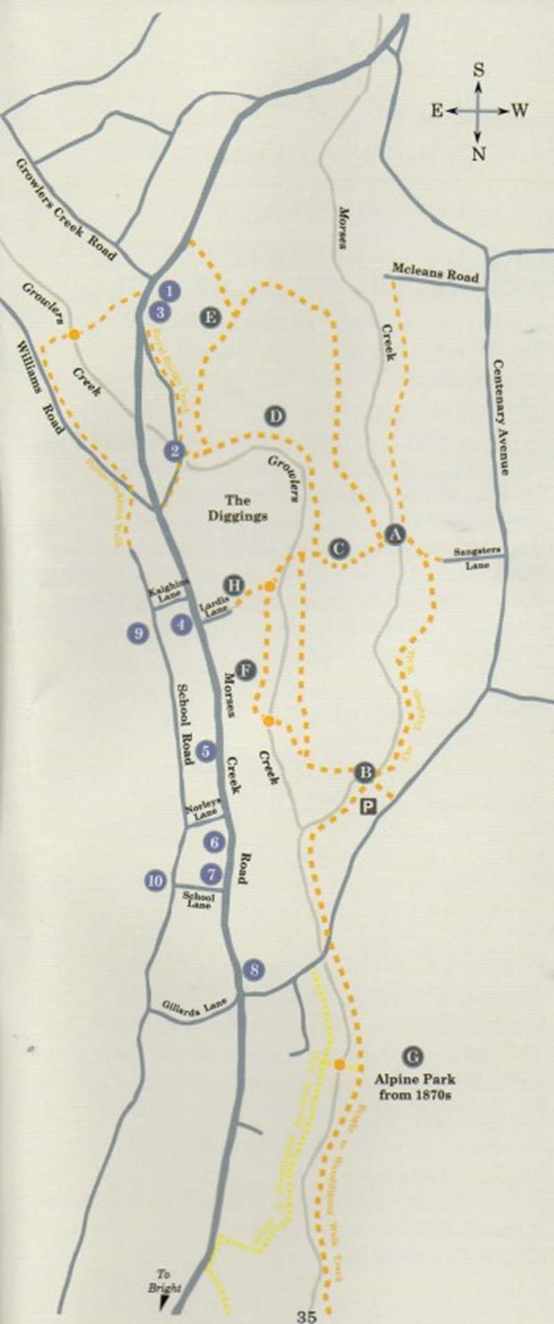 Wandiligong - Places of Historical Interest Map